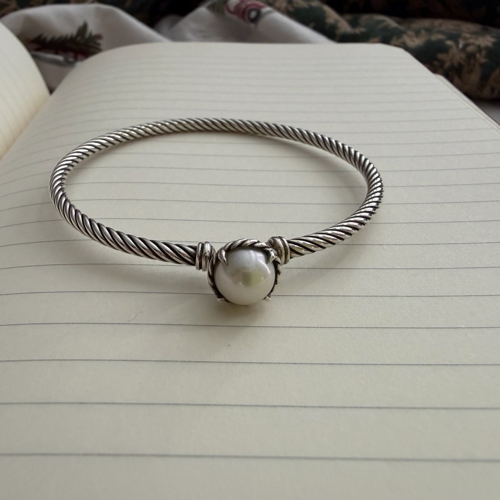 David Yurman Silver Bracelet with White Pearl